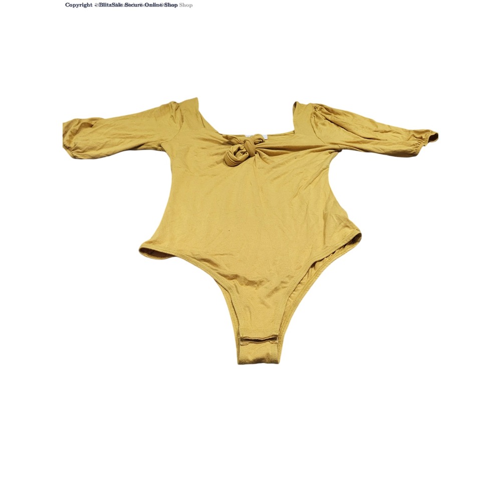Recens Yellow Bodysuit Tie Front Square Neck 3/4 Sleeve Top‎